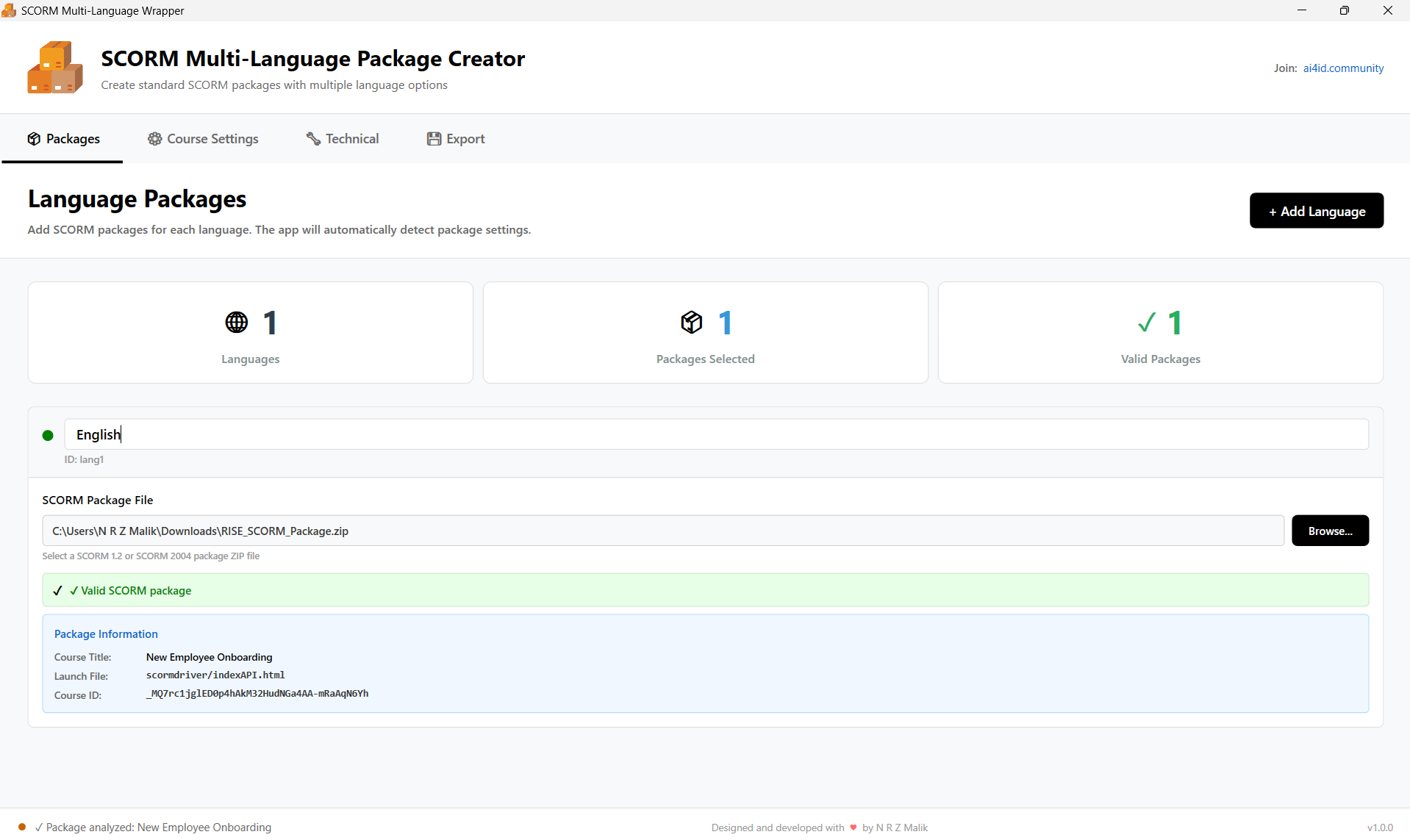 SCORM Multi-Language Wrapper Application Screenshot